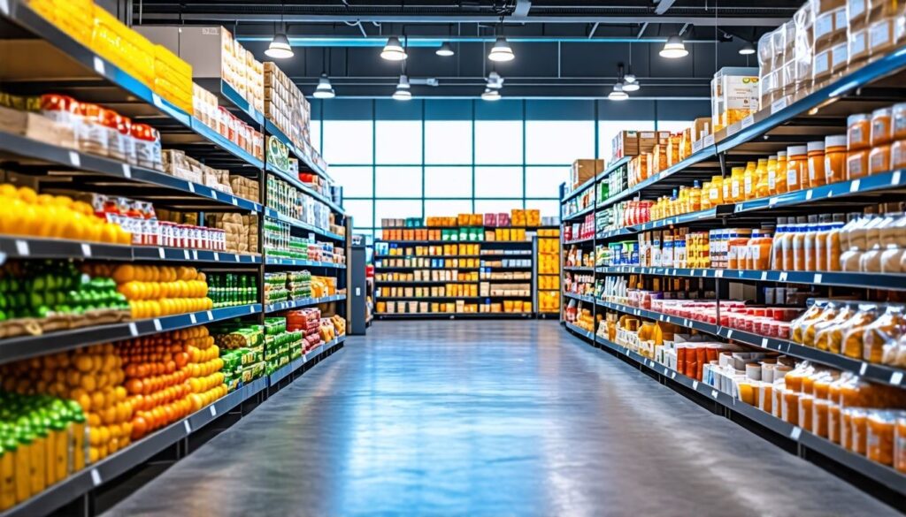 Food products of different companies in Dubai are packed and arranged in a supermarket using SAP Business One Software for Operational Excellence