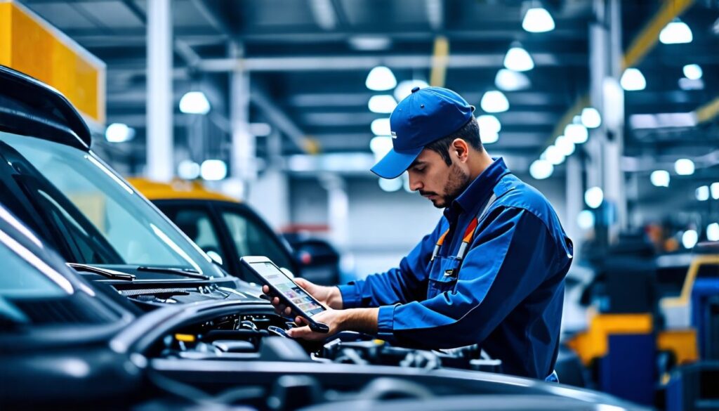 A person is checking for automobile parts is placed correctly on his tablet through SAP Business One Software in Dubai