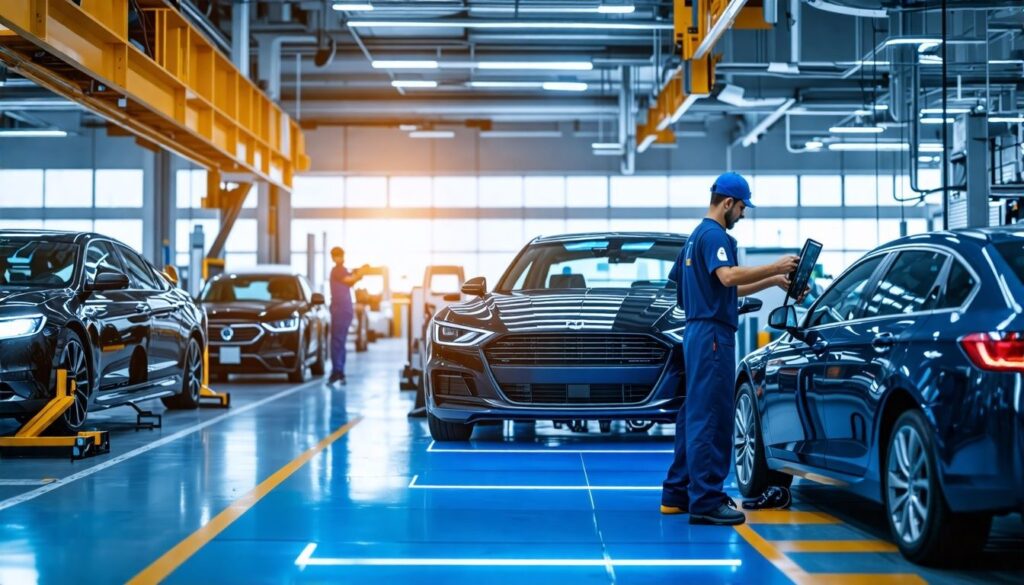 Persons checking the process of Automotive industry through SAP Business One Software in Dubai on his tab